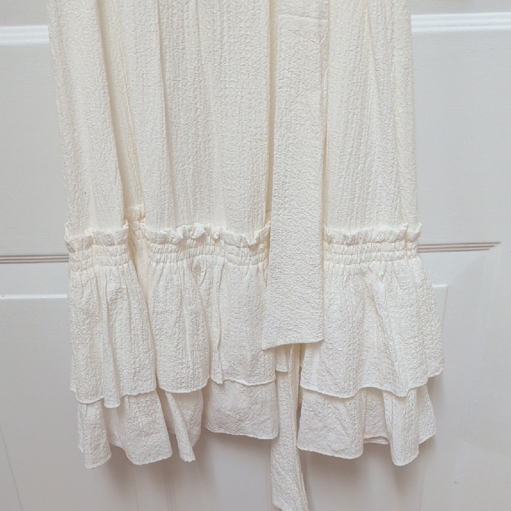 Calvin Klein Cream V-Neck Tiered Midi Dress - Picture 5 of 10